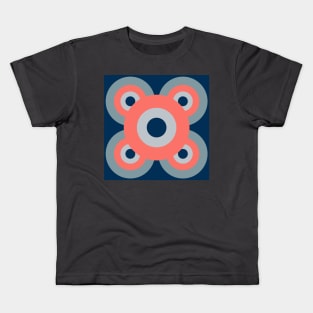 Retro flower in coral and blue - grey colour palette, large pattern Kids T-Shirt